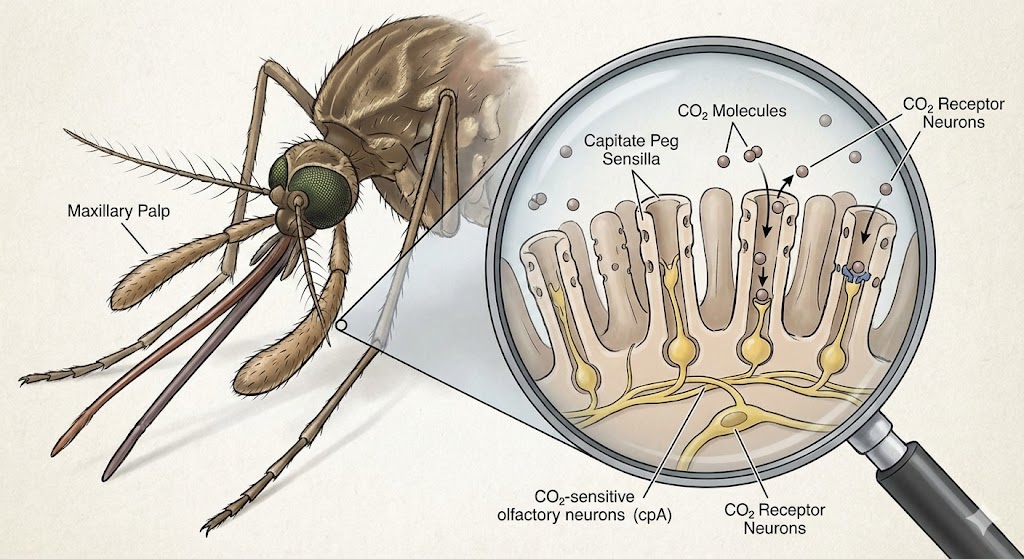 Reseptor CO2 pada Maxillary Palp Nyamuk — Capitate Peg Sensilla dan CO2 Receptor Neurons
